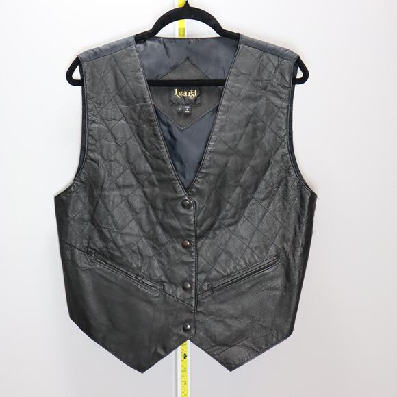 Learsi Genuine Leather Quilted Vest Black Snap Front Size L - Picture 1 of 4